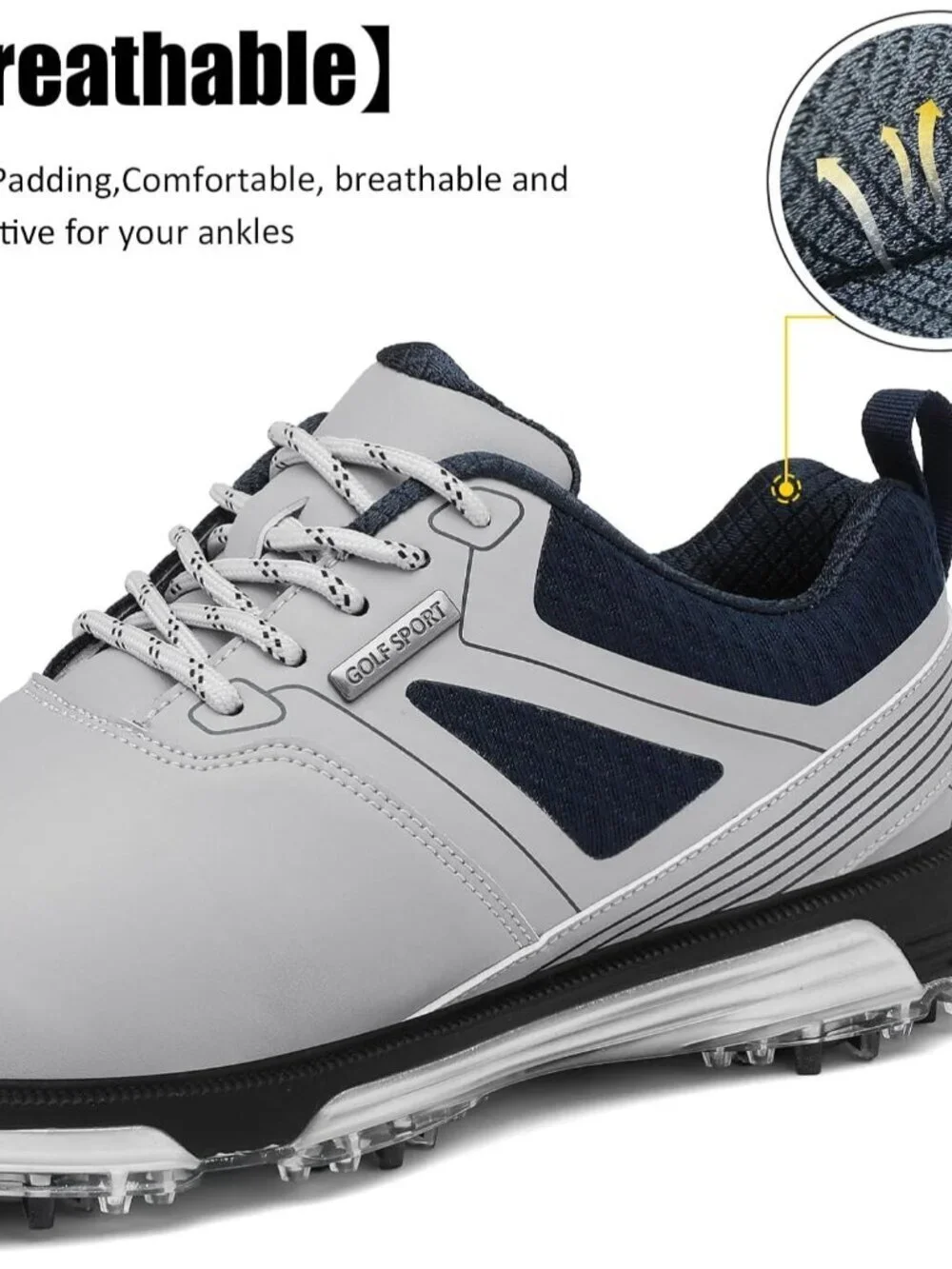 Men's Grey Golf Shoes Fixed Nail Less Sole Waterproof Lightweight No-slip